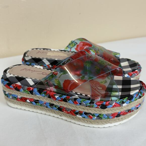 Betsey Johnson Selah Platform Sandals US 5/5.5 approx Floral Transparent Straps - Picture 1 of 12